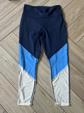 Women’s Colorblock Performance Leggings - Navy, Sky Blue & Cream - M